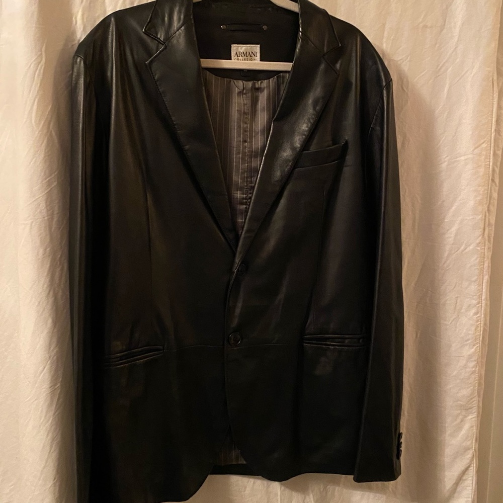 Armani Black Leather Mens Blazer / Jacket